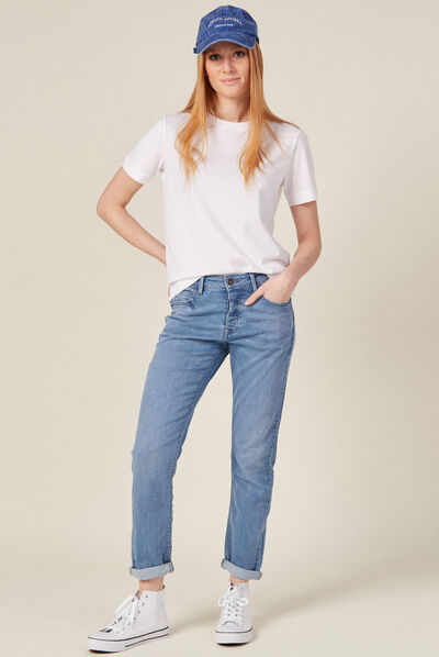 Jeans girlfriend taille haute denim stone femme