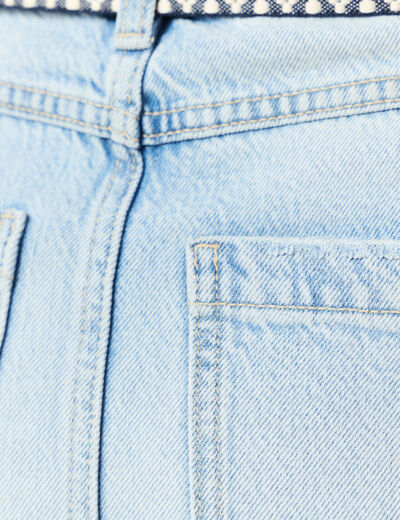Jupe longue droite en jean denim bleach femme