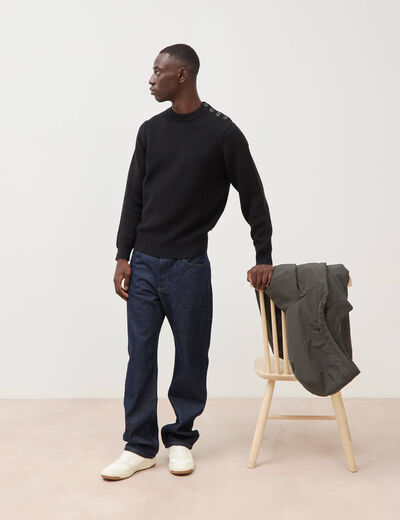 Pull manches longues col rond noir homme