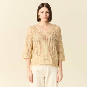 pull manches courtes ajoure creme femme Pull manches courtes ajouré creme femme