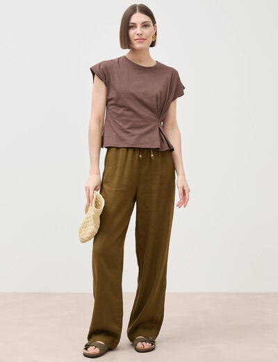 T-shirt manches courtes marron fonc&eacute; femme