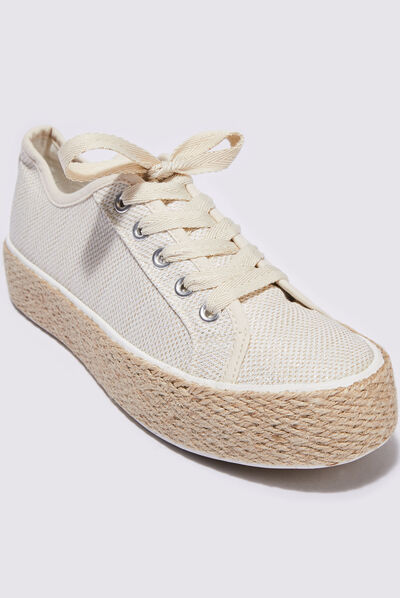 Espadrilles plates avec cordes ecru femme