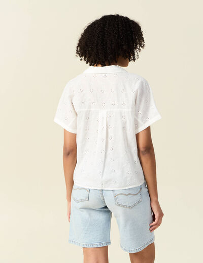 Chemise manches courtes brodée ecru femme
