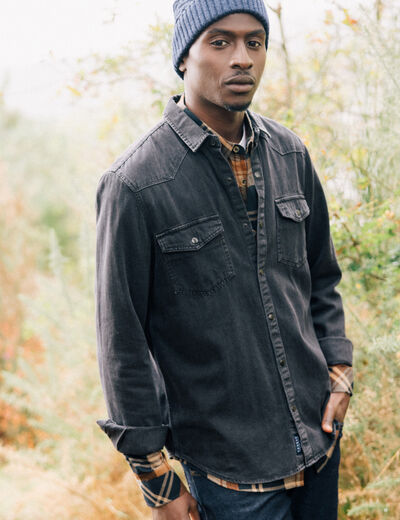 Chemise manches longues jean denim noir homme