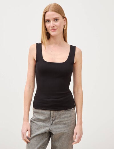 D&eacute;bardeur ajust&eacute; col carr&eacute; noir femme