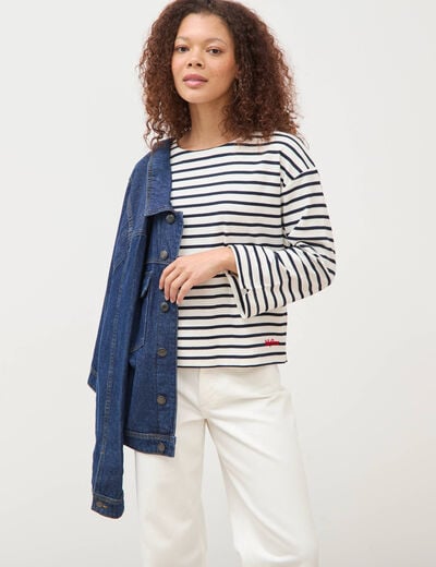 Marini&egrave;re manches longues broderie ecru femme