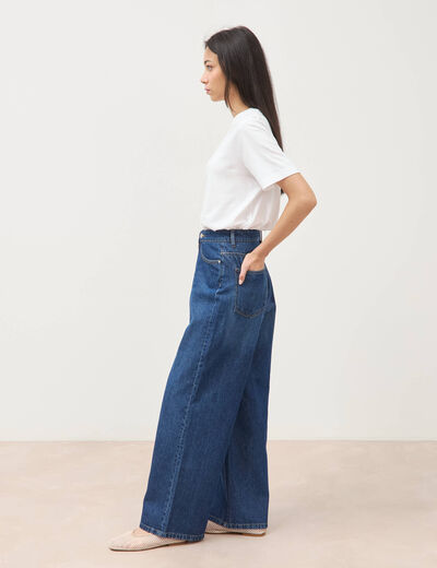 Jeans loose taille haute en coton denim stone femme