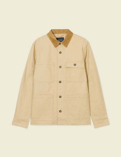 Veste boutonnée col velours beige homme