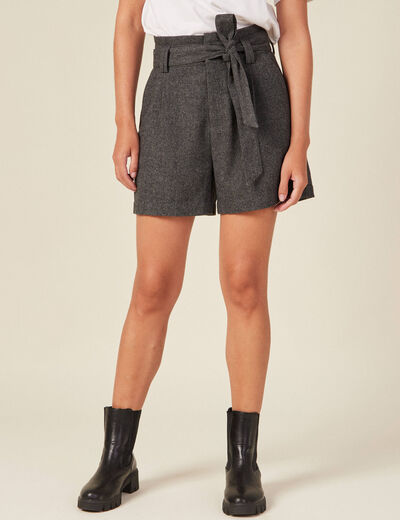 Short paperbag taille haute gris foncé femme