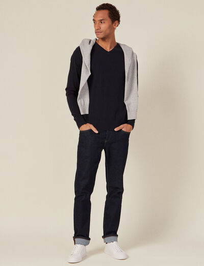 Pull manches longues bleu foncé homme