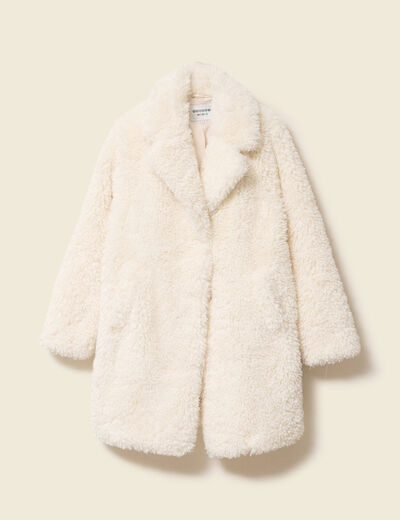 Manteau oversize long effet polaire creme femme