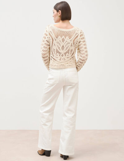 Cardigan droit court manches longues ecru femme
