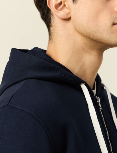 Sweat &agrave; capuche manches longues bleu marine homme