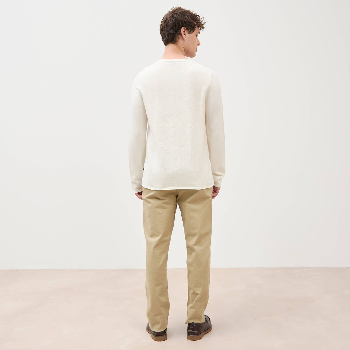 Pull col rond manches longues ecru homme