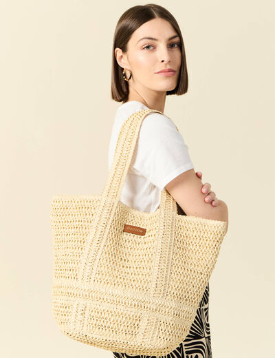 Sac cabas tressé sable femme
