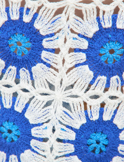 D&eacute;bardeur crochet col rond sans manches bleu electrique femme