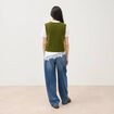 Pull sans manches col en V vert kaki femme