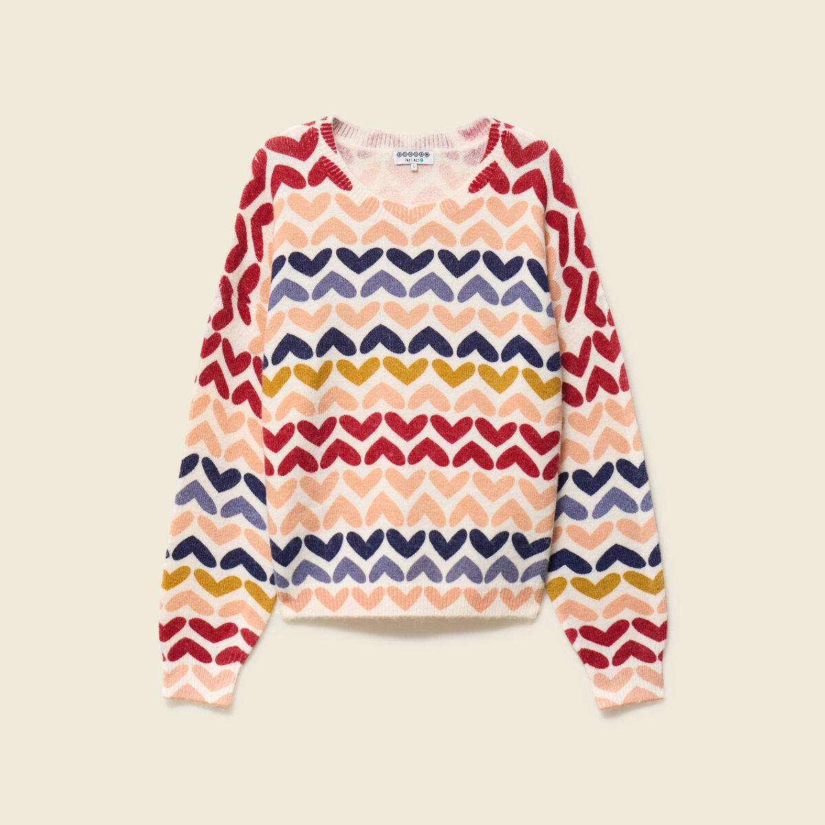 Pull col rond manches longues ecru femme