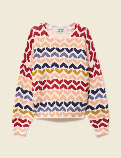 Pull col rond manches longues ecru femme