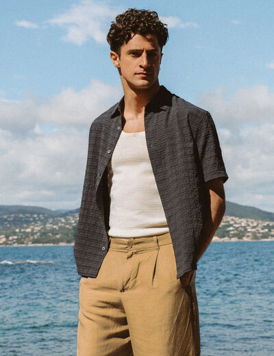 Chemise ajour&eacute;e coupe boyfriend bleu marine homme