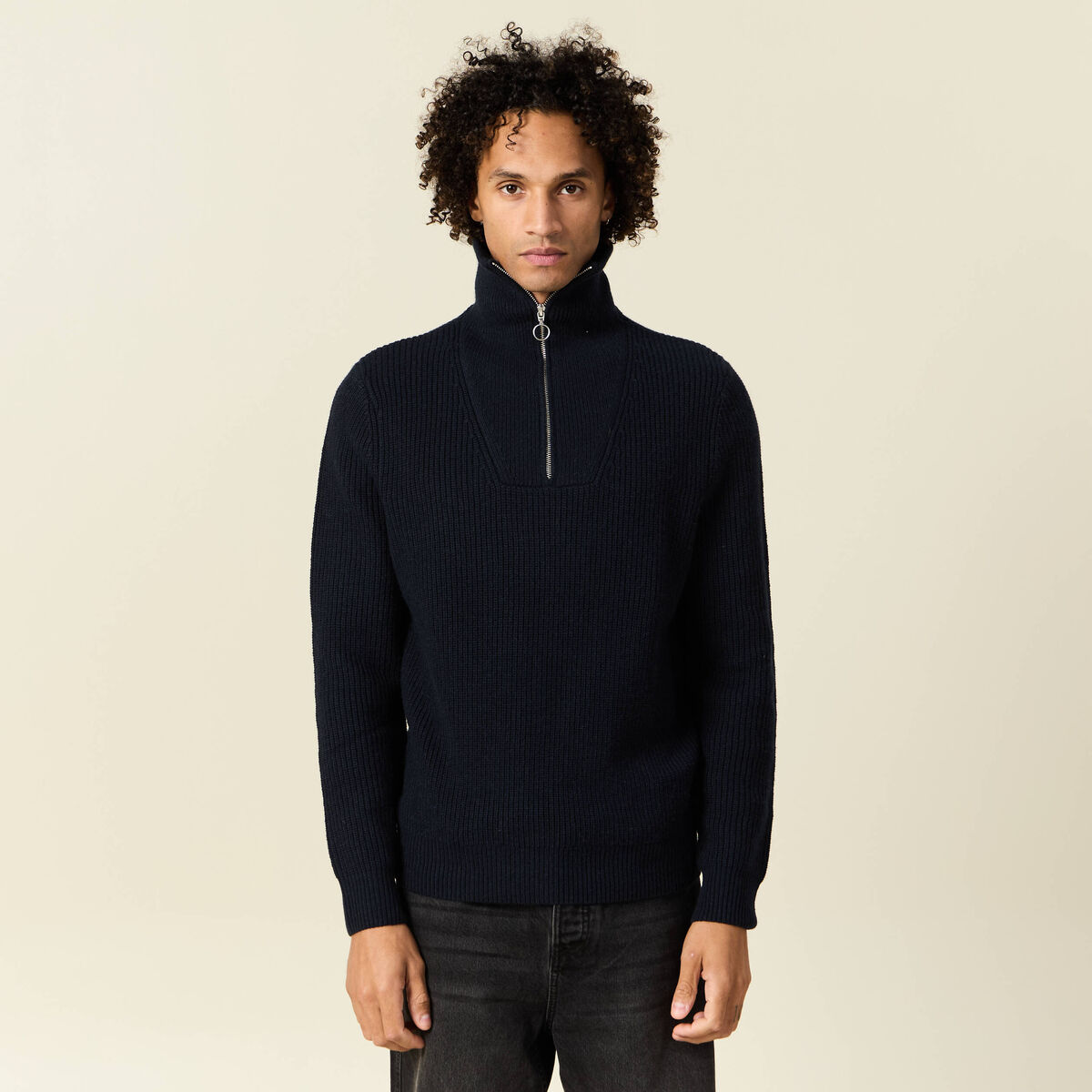 Pull col camionneur bleu marine homme