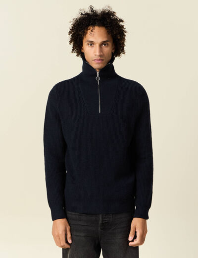 Pull col camionneur bleu marine homme