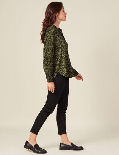 Chemise satin éco-responsable vert kaki femme