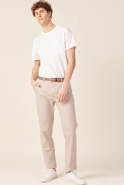 Pantalon chino ceinturé beige homme