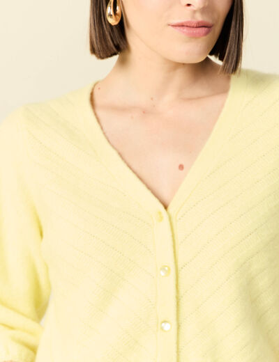 Gilet manches 3/4 jaune pastel femme