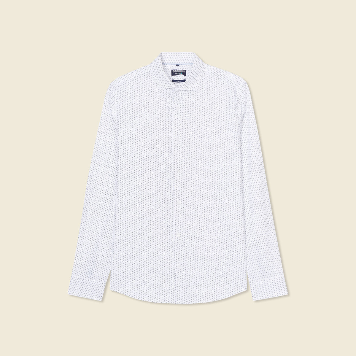 Chemise cintr&eacute;e en coton manches longues blanc homme
