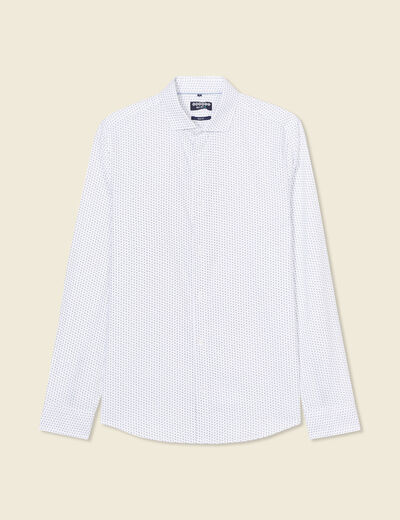Chemise cintr&eacute;e en coton manches longues blanc homme