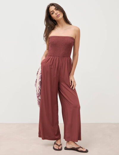 Combinaison bustier sans manches marron cognac femme