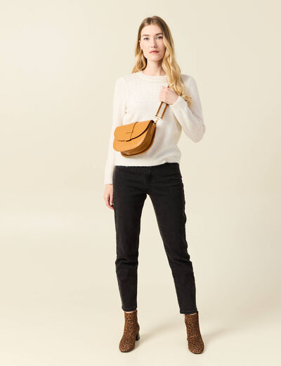 Pull manches longues perles ecru femme