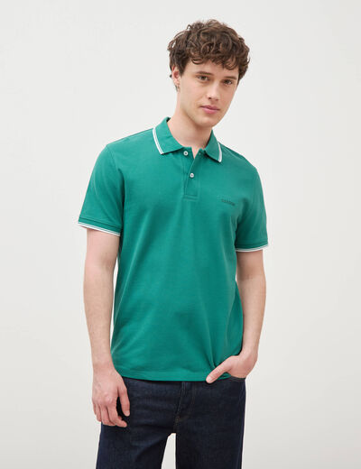Polo cintr&eacute; en coton manches courtes vert &eacute;meraude homme