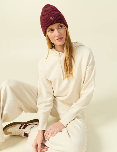 Sweat &agrave; capuche manches longues creme femme