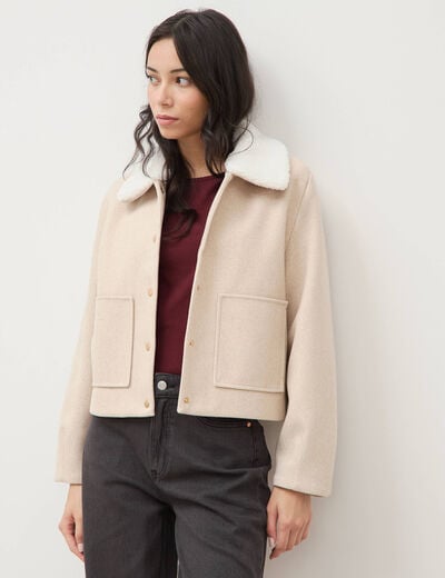 Blouson court oversize col sherpa creme femme