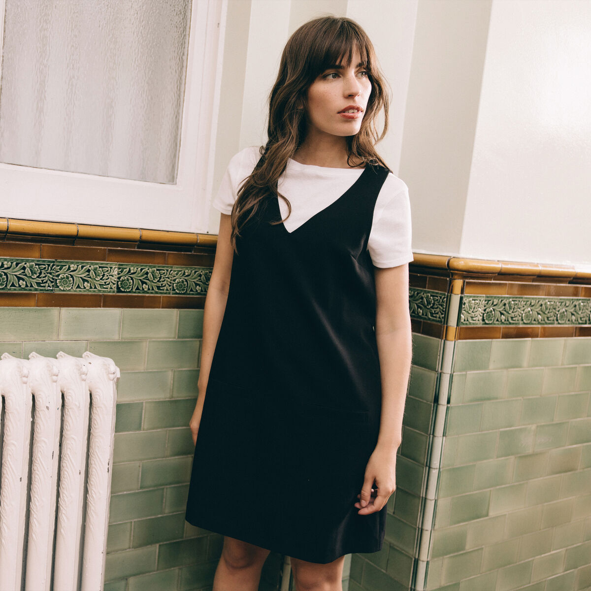 Robe chasuble trapèze noir femme