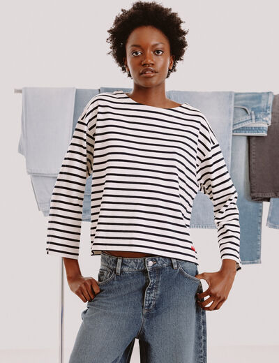 Marini&egrave;re manches longues broderie ecru femme