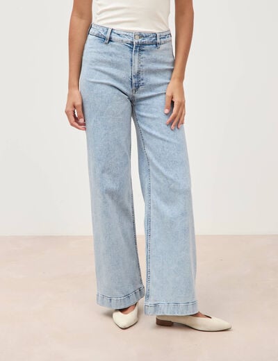 Jeans large taille haute denim bleach femme