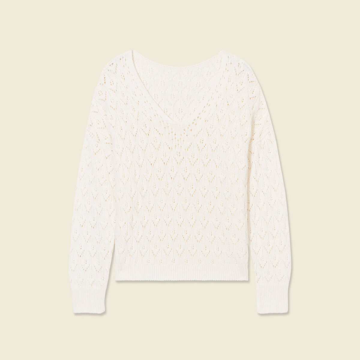 Pull manches longues ajouré creme femme