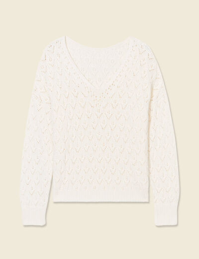 Pull manches longues ajouré creme femme