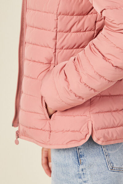 Doudoune droite à capuche rose femme