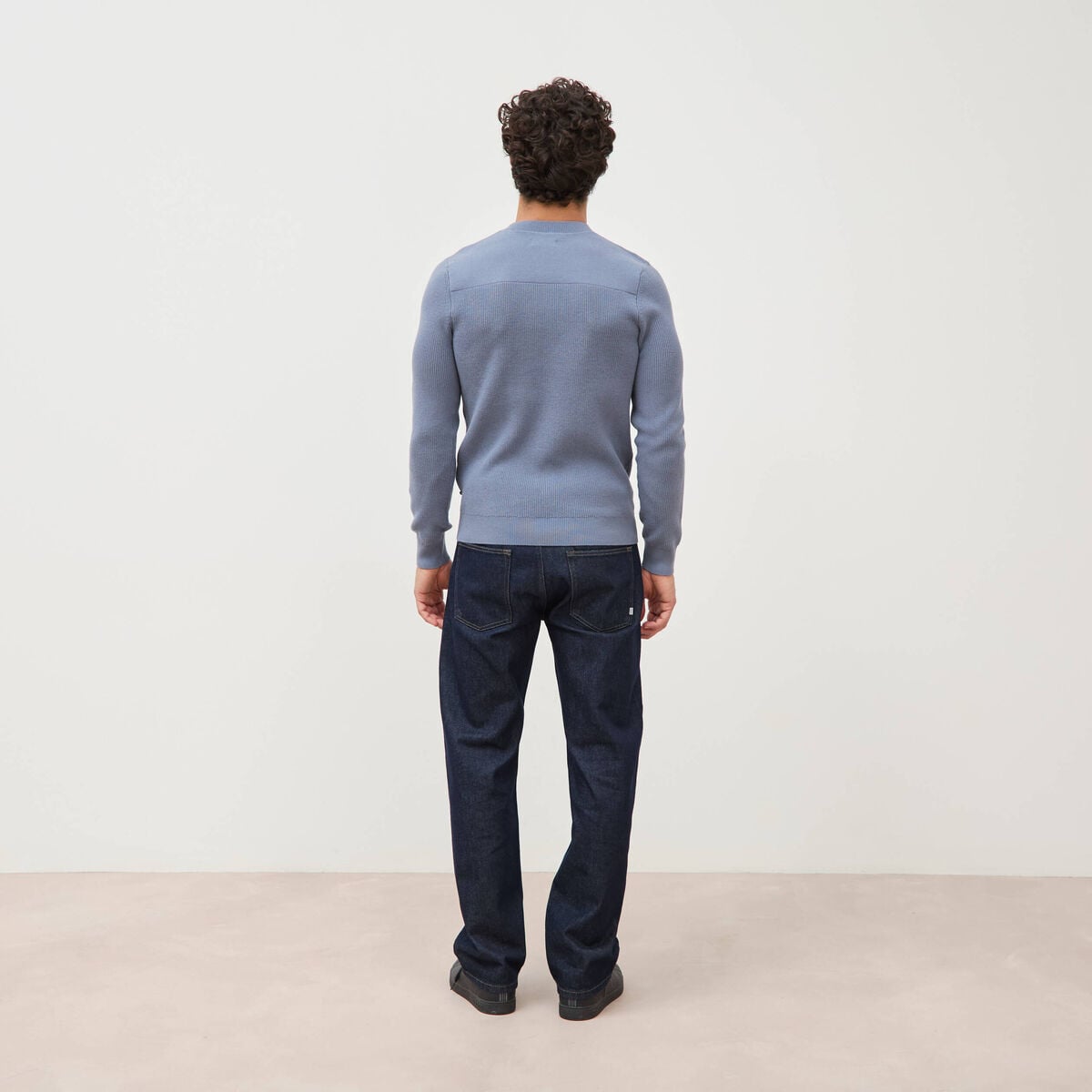 Pull manches longues col rond bleu gris homme