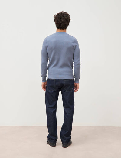 Pull manches longues col rond bleu gris homme