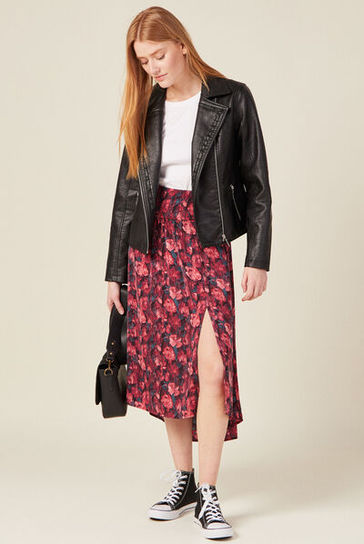 Jupe longue évasée fendue noir femme