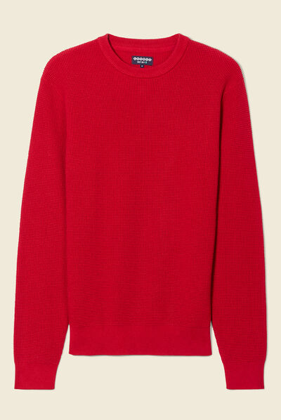 Pull manches longues col rond rouge foncé homme