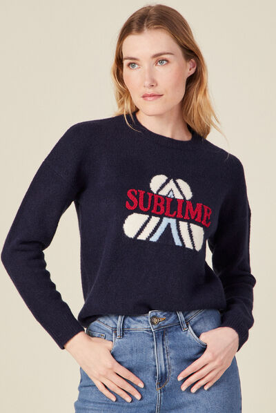 Pull manches longues bleu marine femme
