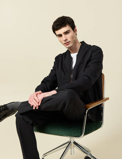 Blouson zipp&eacute; col teddy noir homme