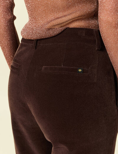 Pantalon flare taille haute en velours marron fonc&eacute; femme
