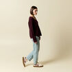 Pull manches longues col en V prune femme